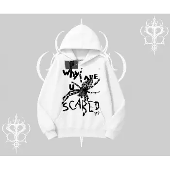 Beyaz Kapşonlu Sweatshirt Why are u Scared