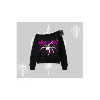 Beyaz Kayık Yaka Sweatshirt Autumn Spider