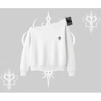 Beyaz Kayık Yaka Sweatshirt Özel logolu