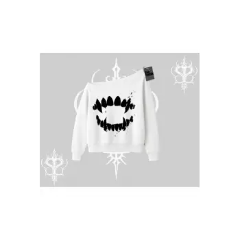 Beyaz Kayık Yaka Sweatshirt Vampir Dış
