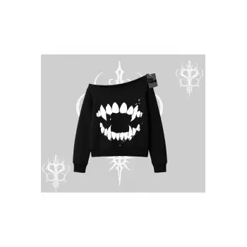 Beyaz Kayık Yaka Sweatshirt Vampir Dış