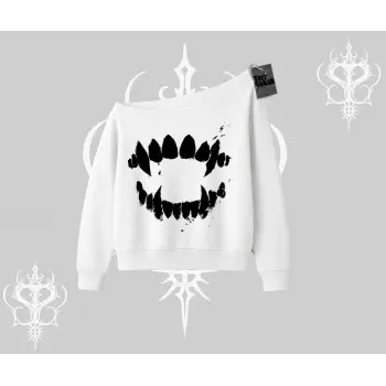 Beyaz Kayık Yaka Sweatshirt Vampir Dış