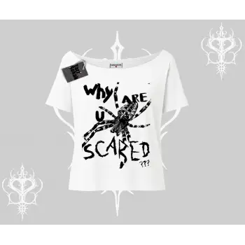 Beyaz Kayık yaka Tişört Why are u Scared