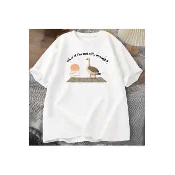 Beyaz Komik Kaz Ördek Tshirt Trend Tee BaskıTshirt Vintag