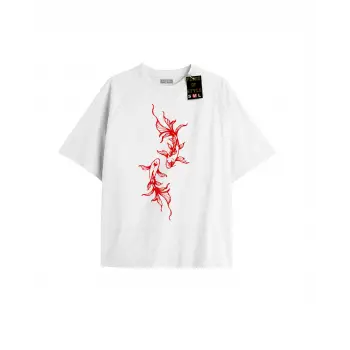 Beyaz Oversize T-shirt balık Özel tasarım