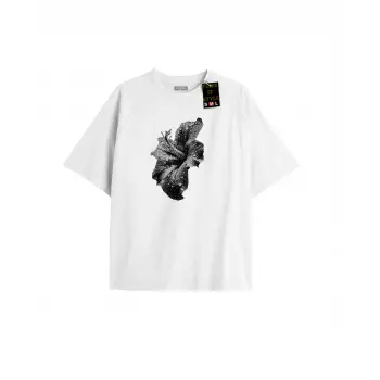 Beyaz Oversize T-shirt çiçek Özel tasarım