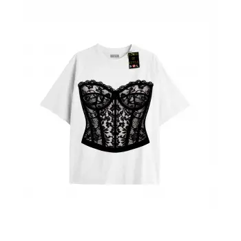 Beyaz Oversize T-shirt danteli Özel tasarım
