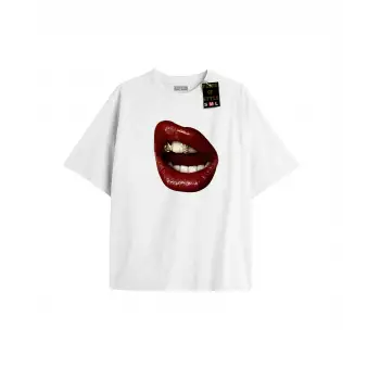 Beyaz Oversize T-shirt dudak Özel tasarım