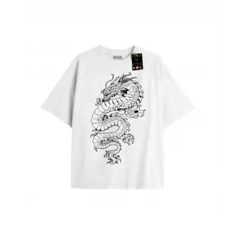 Beyaz Oversize T-shirt ejdarha Özel tasarım