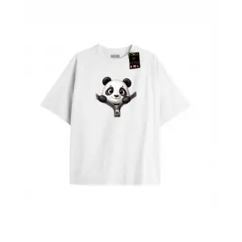 Beyaz Oversize T-shirt panda Özel tasarım