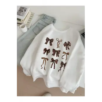 Beyaz Retro Leopar Baskı Yay