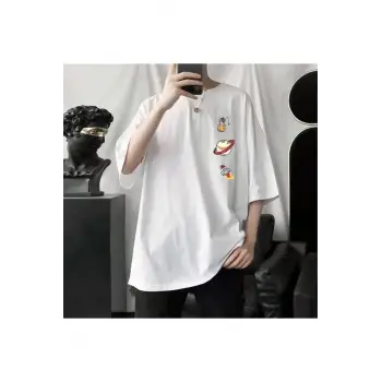 Beyaz Unisex Astronot Saturn Tişört