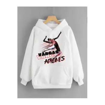 Beyaz Vargas Baskılı Oversize Kapuşonlu Unisex Sweatshirt Bsgvargas