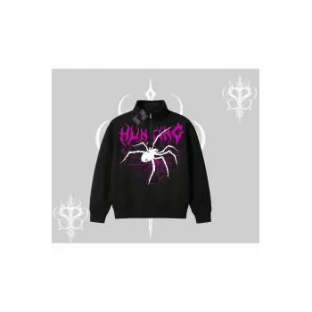 Beyaz Yarım Fermuarlı Sweatshirt Autumn Spider