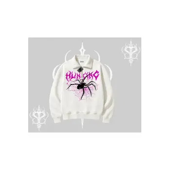 Beyaz Yarım Fermuarlı Sweatshirt Autumn Spider