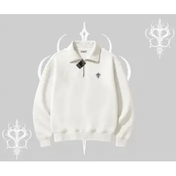 Beyaz Yarım Fermuarlı Sweatshirt Özel logolu