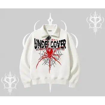 Beyaz Yarım Fermuarlı Sweatshirt Spider Undercover