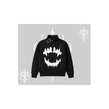 Beyaz Yarım Fermuarlı Sweatshirt Vampir Dış