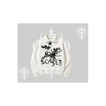 Beyaz Yarım Fermuarlı Sweatshirt Why are u Scared