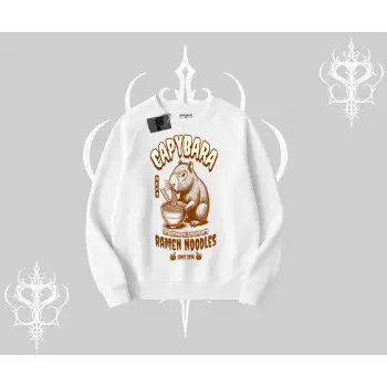 Biskilet Sweatshirt Cute Capybara Enjoying Ramen Noodles Artwork