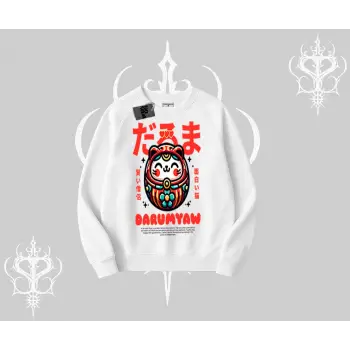 Biskilet Sweatshirt Daruma Kedi Anime Baskılı
