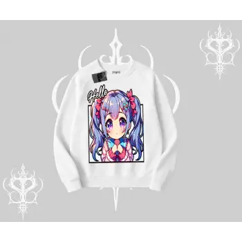 Biskilet Sweatshirt Hello Anime Kız Sevimli Karakter Baskılı