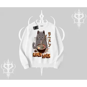 Biskilet Sweatshirt Ramen Lover Kedi Anime Baskılı