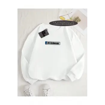 Biskilet Yaka Sweatshirt Beyaz 24 Erzincan Özel Tasarım Plaka Detaylı
