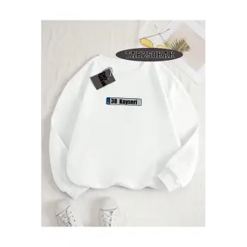 Biskilet Yaka Sweatshirt Beyaz 38 Kayseri Özel Tasarım Plaka Detaylı