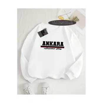 Biskilet Yaka Sweatshirt Beyaz ankara capital city Özel Tasarım Plaka Detaylı