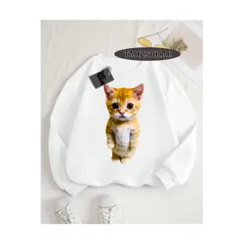 Biskilet Yaka Sweatshirt Beyaz EL GATO Özel Tasarım