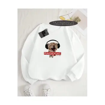 Biskilet Yaka Sweatshirt Beyaz Rock Grubu Radiohead Özel Tasarım