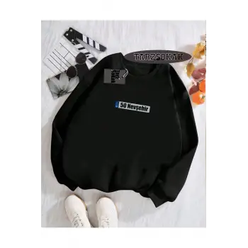 Biskilet Yaka Sweatshirt Siyah 50 Nevşehir Özel Tasarım Plaka Detaylı