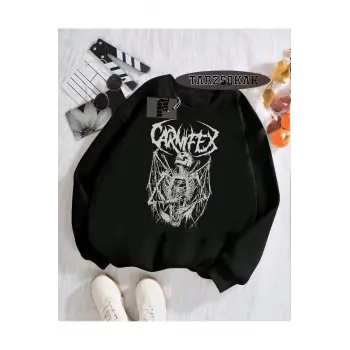 Biskilet Yaka Sweatshirt Siyah Carnifex Özel Tasarım