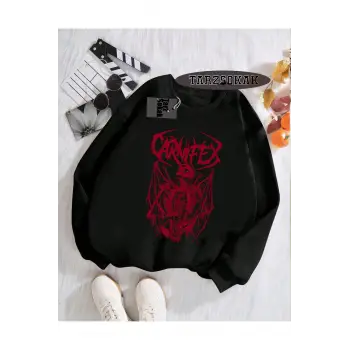 Biskilet Yaka Sweatshirt Siyah Carnifex Özel Tasarım