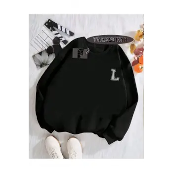 Biskilet Yaka Sweatshirt Siyah L HARFİ İSME Özel Tasarım