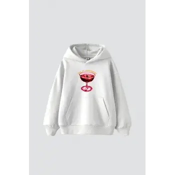 Bite My Strawberry Baskılı Oversize Unisex Premium Beyaz