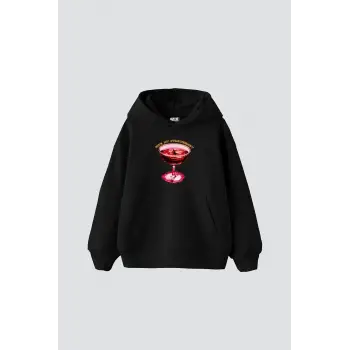 Bite My Strawberry Baskılı Oversize Unisex Premium Siyah