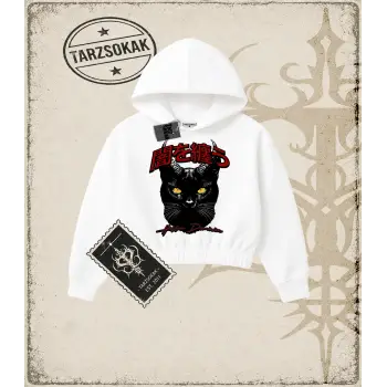 BLACK CAT Kadın Crop Kapşonlu Sweatshirt