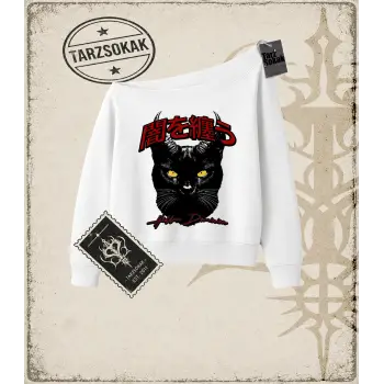 BLACK CAT Kadın Kayık Yaka Sweatshirt
