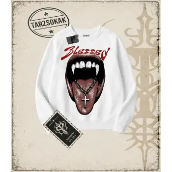 BLESSED Oversize Unisex Bisiklet Yaka Sweatshirt