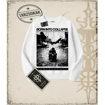 BORN COLLAPSE Oversize Unisex Bisiklet Yaka Sweatshirt