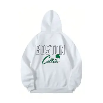 Boston Renkli Baskılı Oversize Kapüşonlu Sweatshirt Beyaz