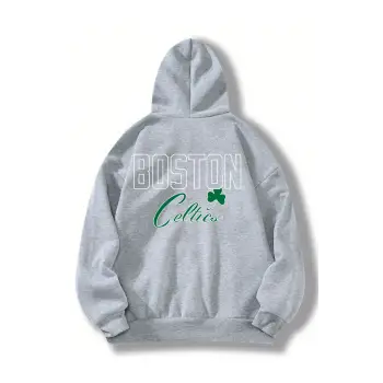 Boston Renkli Baskılı Oversize Kapüşonlu Sweatshirt Gri