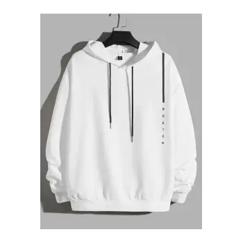 BOSTON Renkli Oversize Kapüşonlu Sweatshirt Beyaz