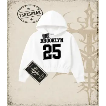 Brooklyn    Kadın Crop Kapşonlu Sweatshirt