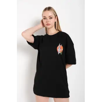 Bugs Bunny Baskılı Siyah Oversize Tshırt