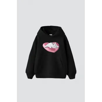 Bunny Baskılı Oversize Unisex Siyah
