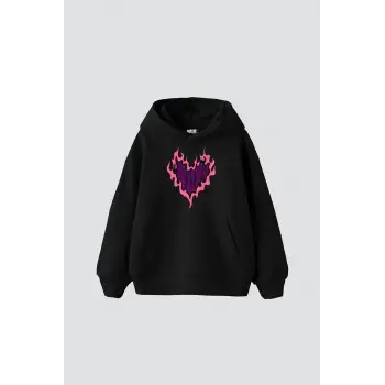 Burn Heart Baskılı Oversize Unisex Premium Siyah