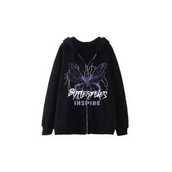 Butterflies Kelebek Desenli Fermuarlı Hoodie 14534